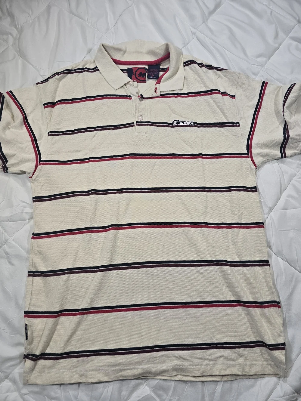 Vintage Mecca Cream Polo with Red and Black Stripes Size XL